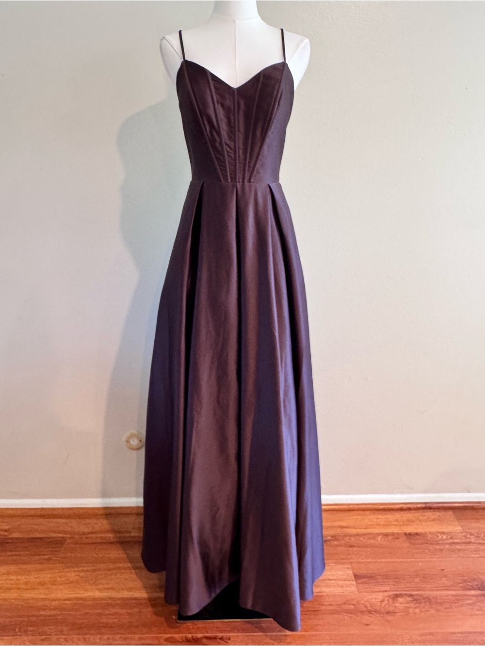NWT Blondie Nites Y2K Chocolate Brown Corset Lace Up Satin Gown Sz 5
